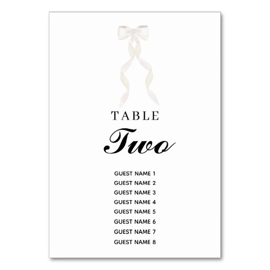 白いフォーマルリボンエレガントな結婚式 テーブルナンバー (正面)