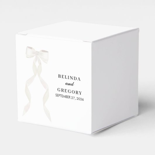白いフォーマルリボンエレガントな結婚式 フェイバーボックス (正面サイド)