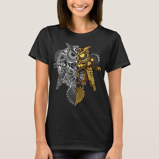 白いフクロウのイラストレーション対金 Tシャツ (正面)