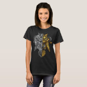 白いフクロウのイラストレーション対金 Tシャツ (正面フル)