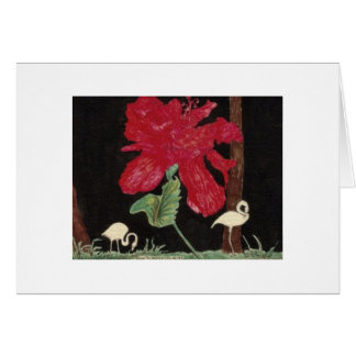 白いフラミンゴおよびハイビスカス