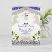 白いフラワーズフェスタ洗礼と第1誕生日 招待状 (スタンド正面)