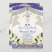 白いフラワーズフェスタ洗礼と第1誕生日 招待状 (正面/裏面)