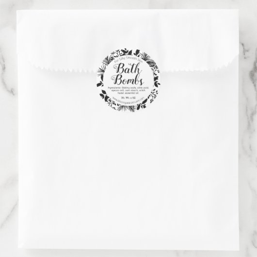 白いフラワーバス爆弾に黒い枝 ラウンドシール (バッグ)