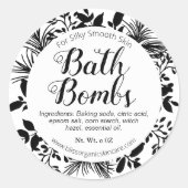 白いフラワーバス爆弾に黒い枝 ラウンドシール (正面)