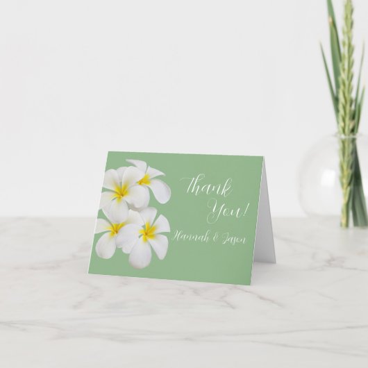 白いフランギパニの花はセージの上結婚、 サンキューカード (正面)