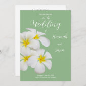 白いフランギパニの花はセージの上結婚、 招待状 (正面/裏面)