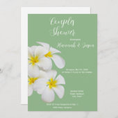 白いフランギパニの花、セージ、カップル 招待状 (正面/裏面)