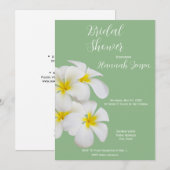 白いフランギパニ花、セージ、ブライダル 招待状 (正面/裏面)