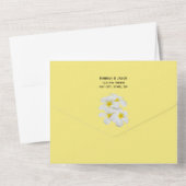 白いフランジパニの花、ミディアムグレー結婚の上 オールインワン招待状 (裏面)