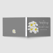 白いフランジパニの花、ミディアムグレー結婚の上 ゲストブック (全面)