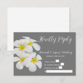 白いフランジパニの花、中灰色、RSVP サンキューカード (正面/裏面)