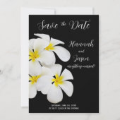 白いフランジパニの花、熱帯、日付を保存 招待状 (正面)