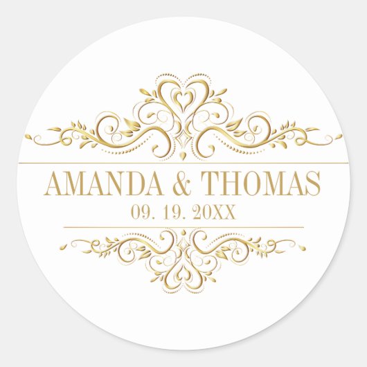 白いフレエレガントームパーソナライズされた結婚式用シール ラウンドシール (正面)