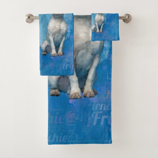 白いフレンチ・ブルドッグ- Frenchie犬 バスタオルセット (インサイチュ)