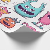白いフレンドリーカラフルモンスターが多い ラッピングペーパー (角)