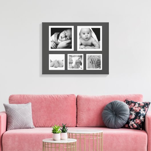 白いフレームのコラージュを使用した5枚のFave写真 キャンバスプリント (インサイチュ (リビング))