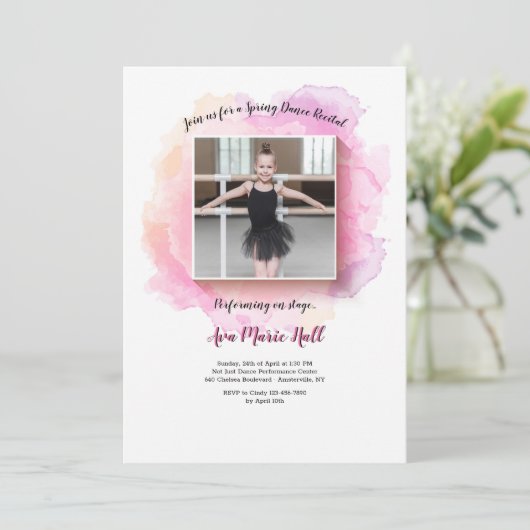 白いフレームの水彩ダンス発表会招待状 招待状 (スタンド正面)