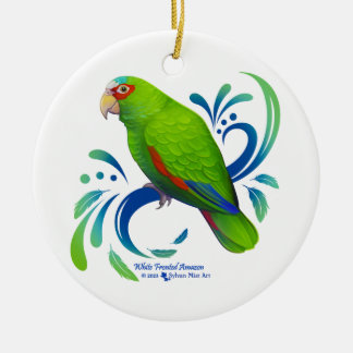 白いフロントのアマゾンオウム セラミックオーナメント