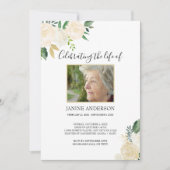 白いフローラと金ゴールドライフお祝い写真 招待状 (正面)