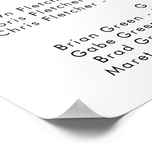 白いフローラのアルファベット順の座席表 ポスター (角)