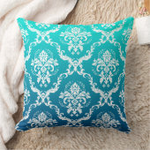 白いフローラの制色(ターコイズのグラデーション) クッション (ブランケット)