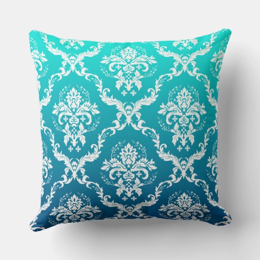 白いフローラの制色(ターコイズのグラデーション) クッション (裏面)