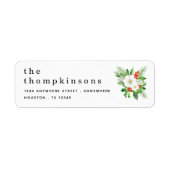 白いフローラの葉名差出人住所クリスマス ラベル (正面)