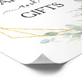 白いフローラの金ゴールド結婚フレームのカードとギフトのサイン ポスター (角)