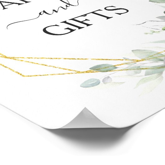 白いフローラの金ゴールド結婚フレームのカードとギフトのサイン ポスター (角)