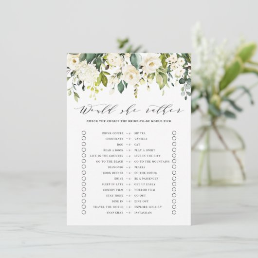 白いフローラは彼女はむしろブライダルシャワーゲーム エンクロージャーカード (スタンド正面)