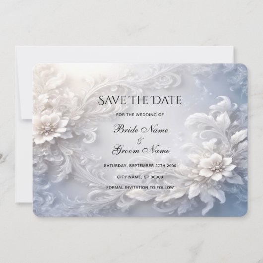 白いフローラは日付カードを保存 セーブザデート (正面)