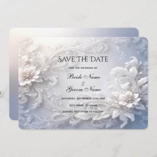 白いフローラは日付カードを保存 セーブザデート (正面/裏面)