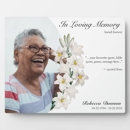 白いフローラを愛するメモリでカスタマイズ可能な写真 フォトプラーク (正面)