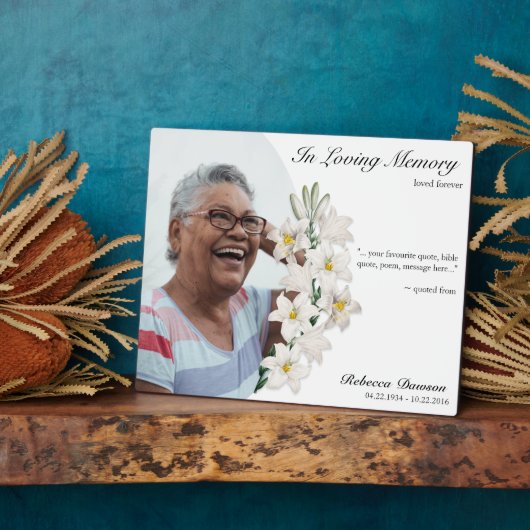 白いフローラを愛するメモリでカスタマイズ可能な写真 フォトプラーク (側面)