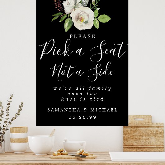 白いフローラサイドのサインではなくシート結婚を選ぶ ポスター (キッチン)