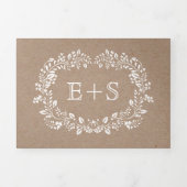 白いフローラフレームとイニシャル結婚の 三つ折り招待状 (カバー)