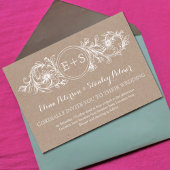 白いフローラフレーム、イニシャルクラフト結婚紙 招待状