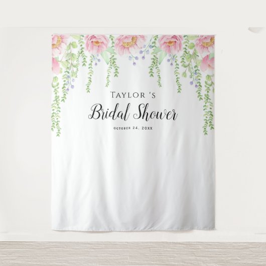 白いフローラブライダルシャワー背景 タペストリー (正面)