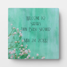 白いフローラベビーの開花ツインズベビーシャワー フォトプラーク