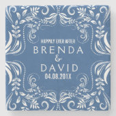 白いフローラレースフレームカスタムの背景 ストーンコースター (正面)