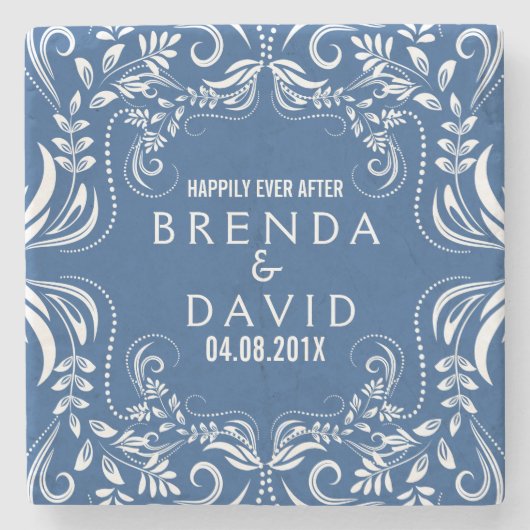 白いフローラレースフレームカスタムの背景 ストーンコースター (正面)