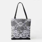 白いフローラレース:黒い背景。 トートバッグ (裏面)