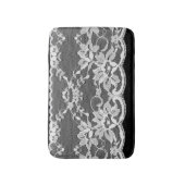 白いフローラレース:黒い背景。 バスマット (正面縦)