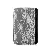 白いフローラレース：黒い背景。 バスマット (正面縦)