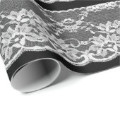 白いフローラレース：黒い背景。 ラッピングペーパー (ロールコーナー)