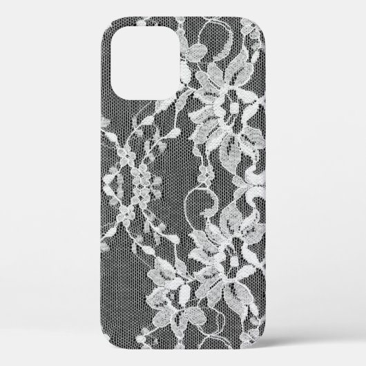 白いフローラレース:黒い背景。 Case-Mate iPhoneケース (裏面)