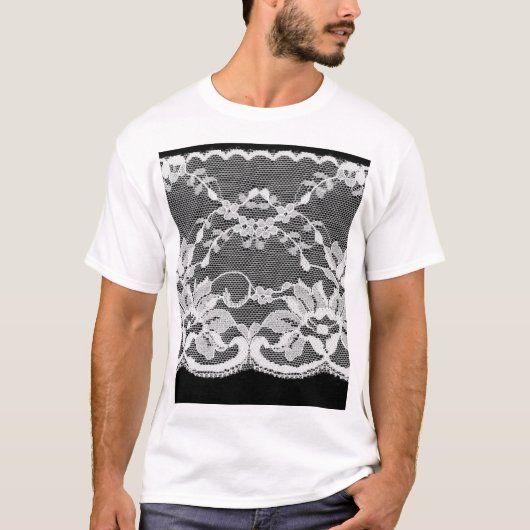 白いフローラレース:黒い背景。 Tシャツ (正面)