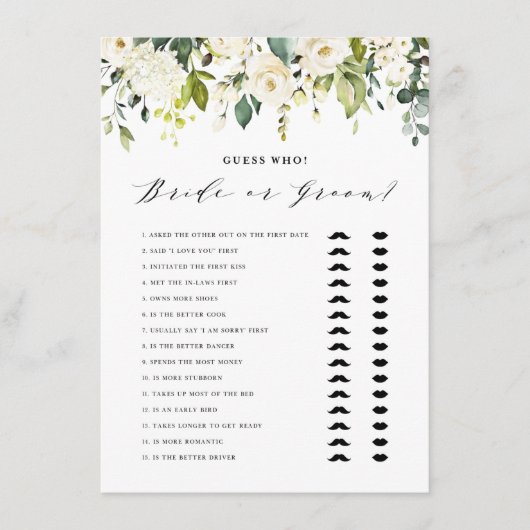 白いフローラ彼は彼女は花嫁または新郎のゲームを言った エンクロージャーカード (正面)