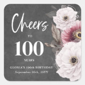白いフローラ応援から100誕生日 スクエアシール (正面)